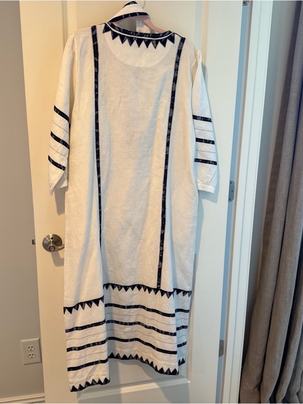 NWT Seema Kahai White & Navy Blue Linen Anjali Dress | L - Picture 4 of 5
